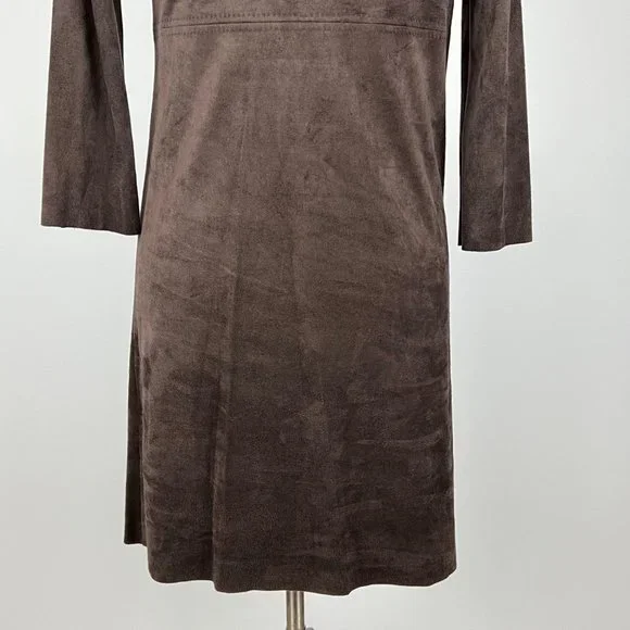Chelsea Violet Womens Brown Faux Suede Shift Dress Lace Up Bodice size Small - Picture 8 of 12